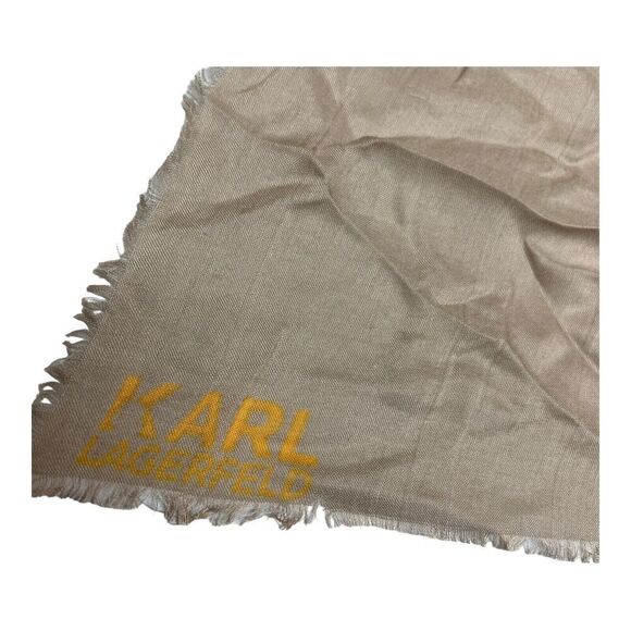 Karl Lagerfeld Paris Scarf Silk Blend Sun Bleached Square Blue Logo Fall Layer - Picture 3 of 12